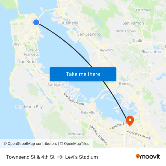 Townsend St & 4th St to Levi's Stadium map