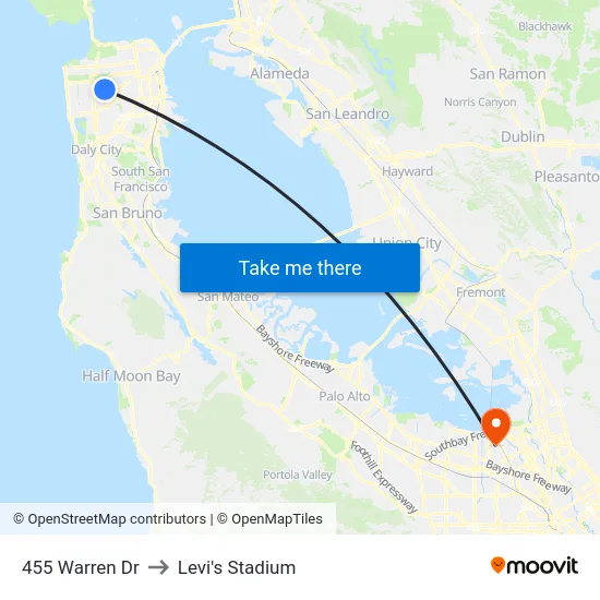 455 Warren Dr to Levi's Stadium map
