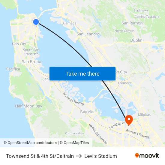 Townsend St & 4th St/Caltrain to Levi's Stadium map