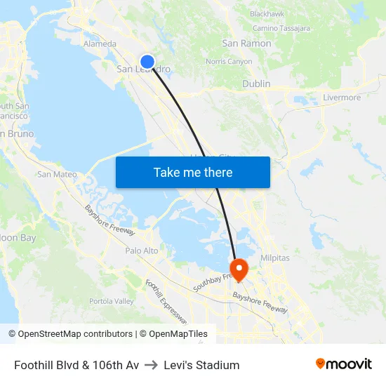 Foothill Blvd & 106th Av to Levi's Stadium map