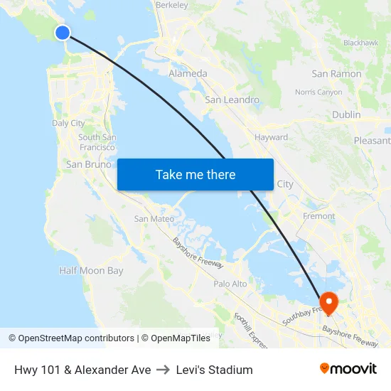 Hwy 101 & Alexander Ave to Levi's Stadium map