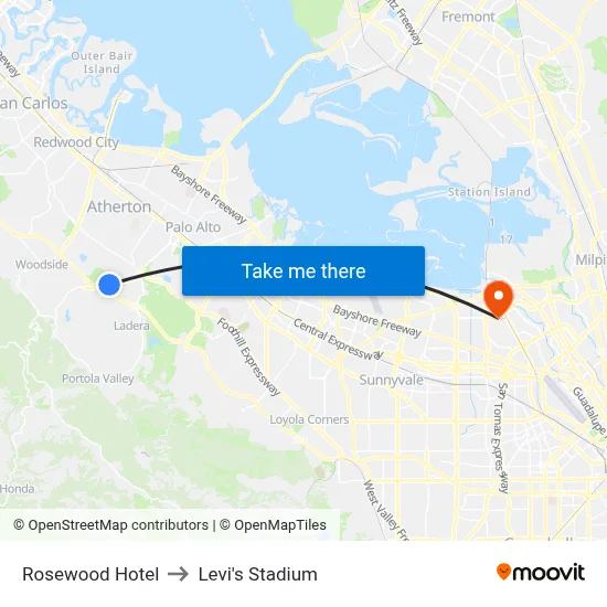 Rosewood Hotel to Levi's Stadium map