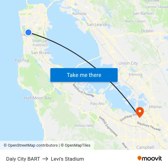 Daly City BART to Levi's Stadium map