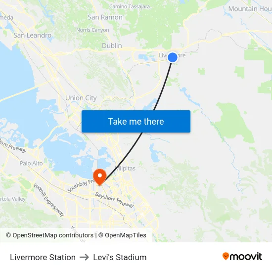 Livermore Station to Levi's Stadium map