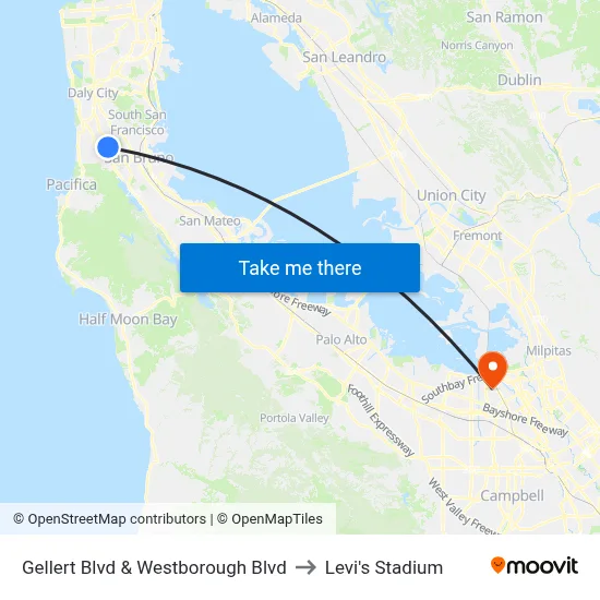 Gellert Blvd & Westborough Blvd to Levi's Stadium map