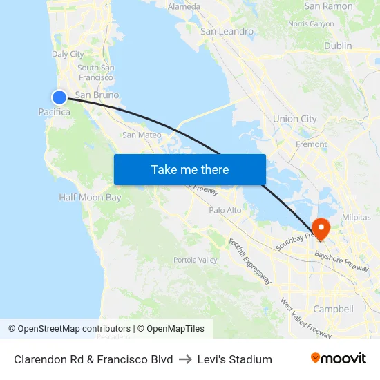 Clarendon Rd & Francisco Blvd to Levi's Stadium map