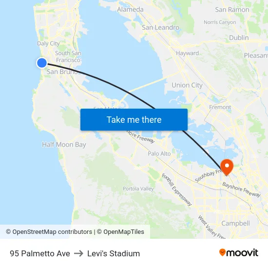 95 Palmetto Ave to Levi's Stadium map