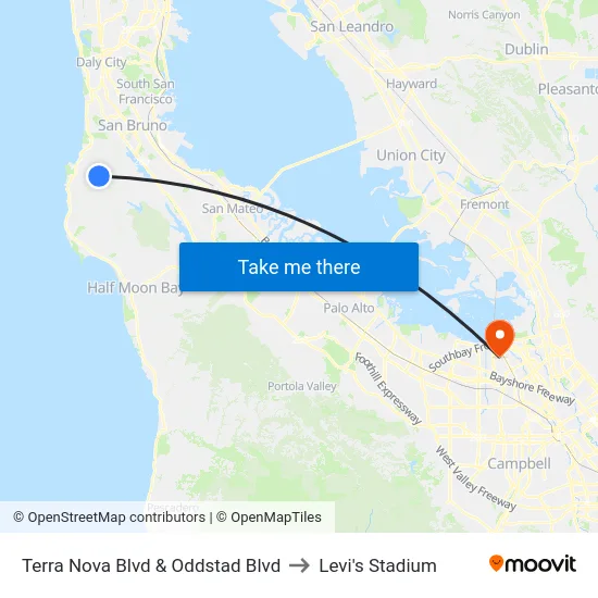 Terra Nova Blvd & Oddstad Blvd to Levi's Stadium map