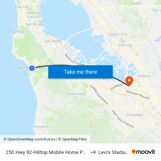250 Hwy 92-Hilltop Mobile Home Park to Levi's Stadium map