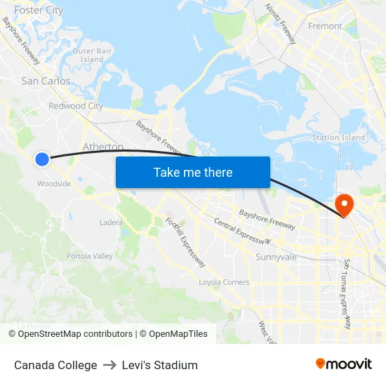 Canada College to Levi's Stadium map