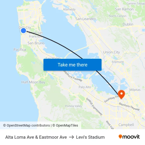 Alta Loma Ave & Eastmoor Ave to Levi's Stadium map