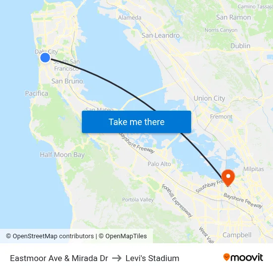 Eastmoor Ave & Mirada Dr to Levi's Stadium map