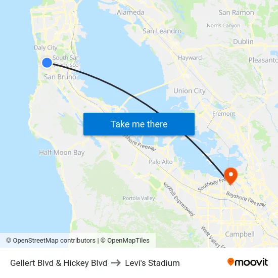 Gellert Blvd & Hickey Blvd to Levi's Stadium map