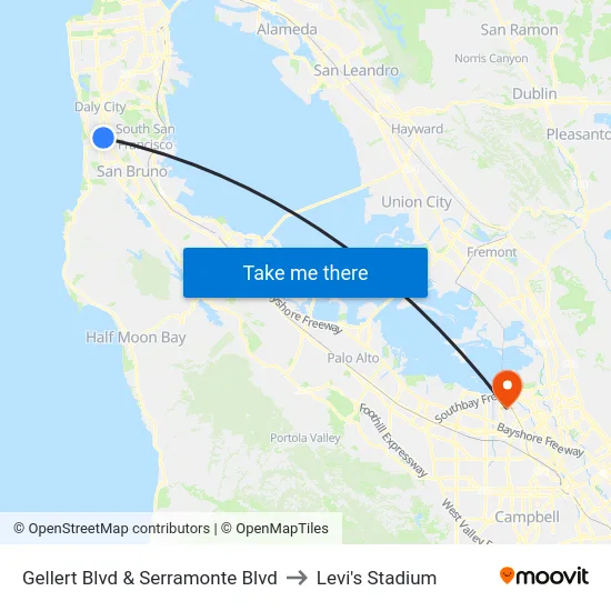 Gellert Blvd & Serramonte Blvd to Levi's Stadium map