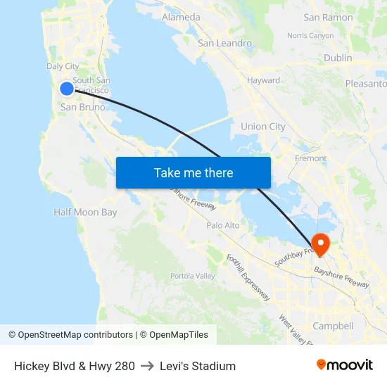 Hickey Blvd & Hwy 280 to Levi's Stadium map