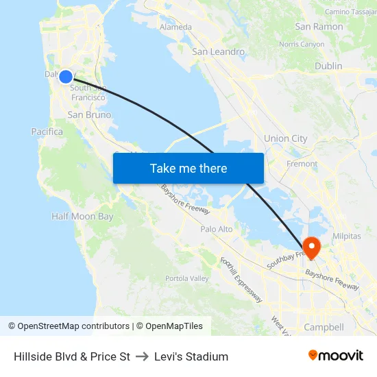 Hillside Blvd & Price St to Levi's Stadium map