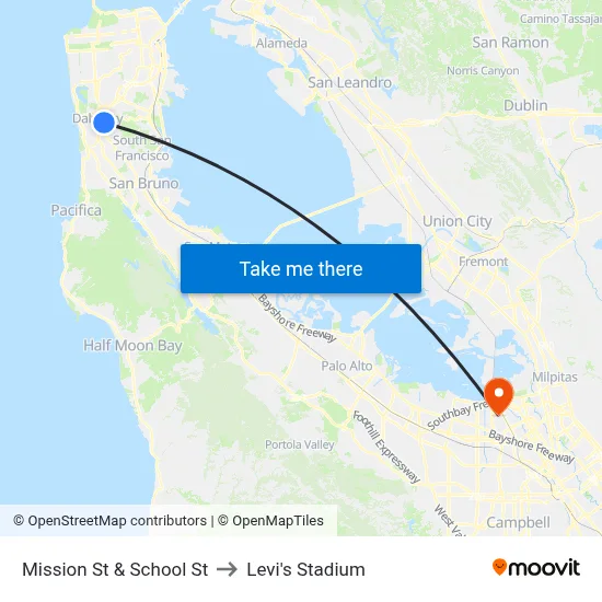Mission St & School St to Levi's Stadium map