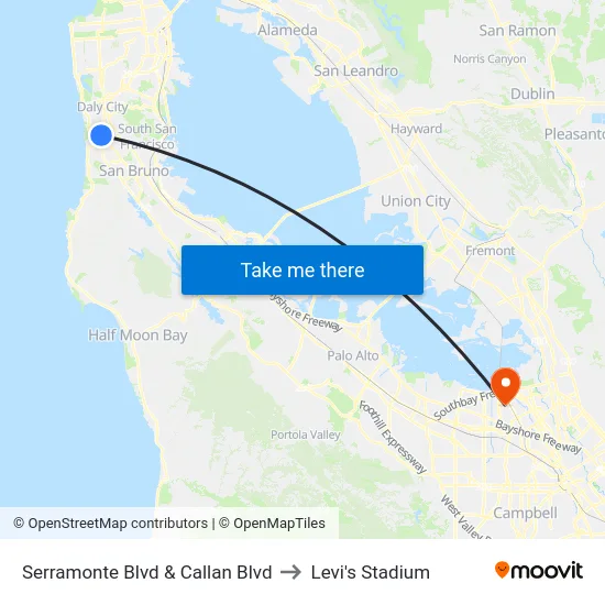 Serramonte Blvd & Callan Blvd to Levi's Stadium map