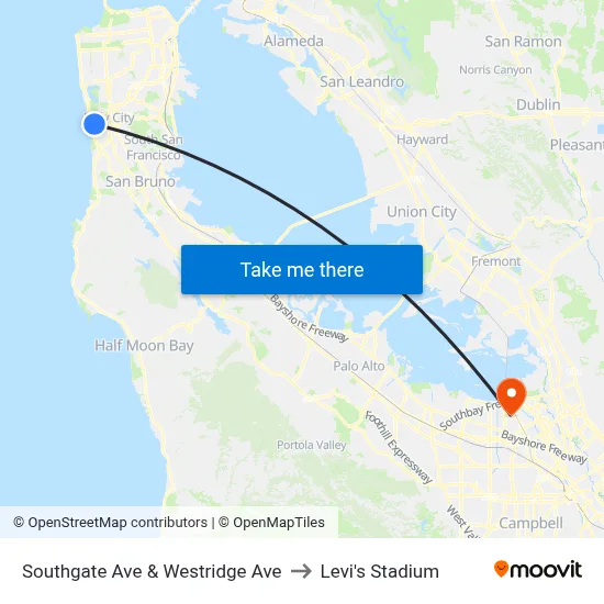 Southgate Ave & Westridge Ave to Levi's Stadium map