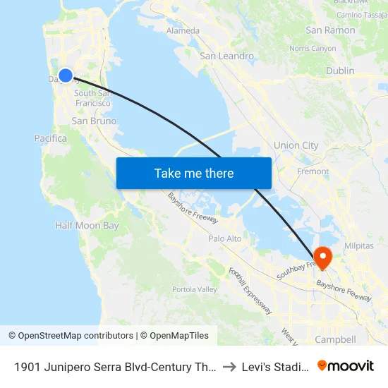 1901 Junipero Serra Blvd-Century Theater to Levi's Stadium map