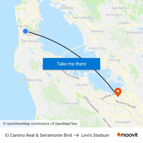 El Camino Real & Serramonte Blvd to Levi's Stadium map