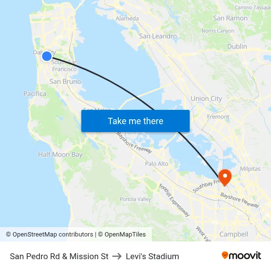 San Pedro Rd & Mission St to Levi's Stadium map