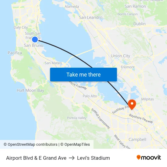 Airport Blvd & E Grand Ave to Levi's Stadium map