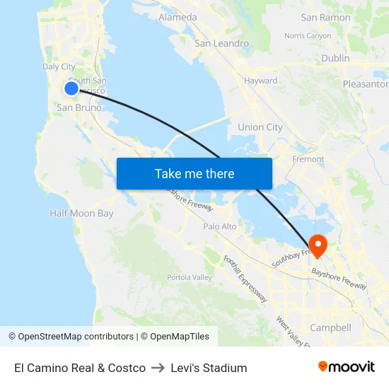 El Camino Real & Costco to Levi's Stadium map