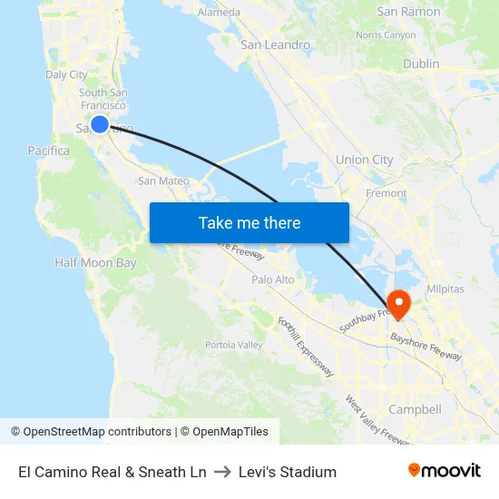 El Camino Real & Sneath Ln to Levi's Stadium map