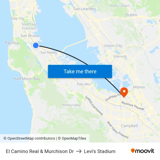 El Camino Real & Murchison Dr to Levi's Stadium map