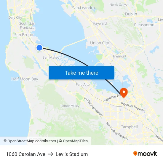 1060 Carolan Ave to Levi's Stadium map