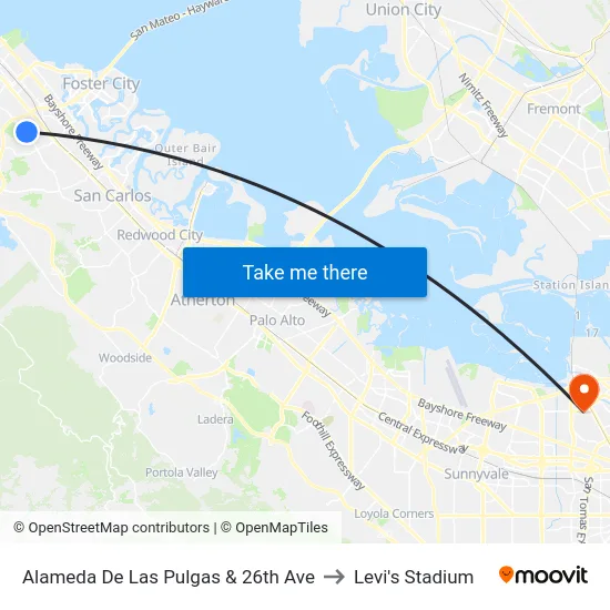 Alameda De Las Pulgas & 26th Ave to Levi's Stadium map
