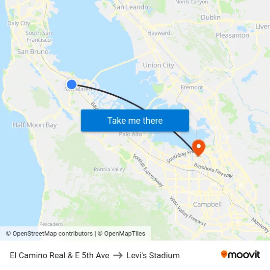 El Camino Real & E 5th Ave to Levi's Stadium map