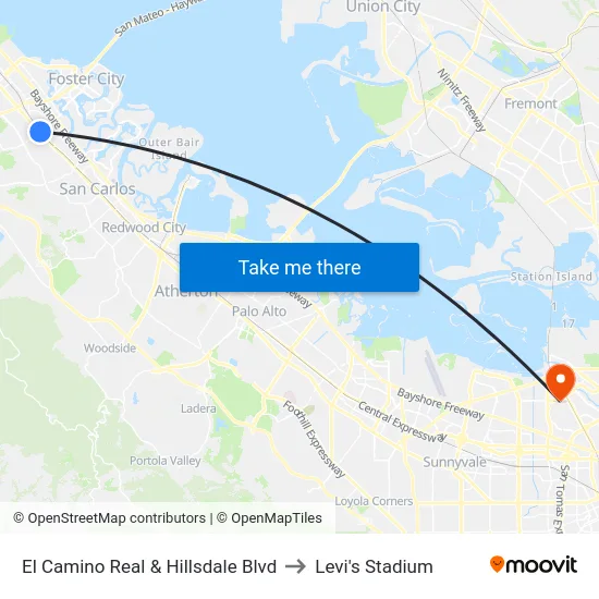 El Camino Real & Hillsdale Blvd to Levi's Stadium map