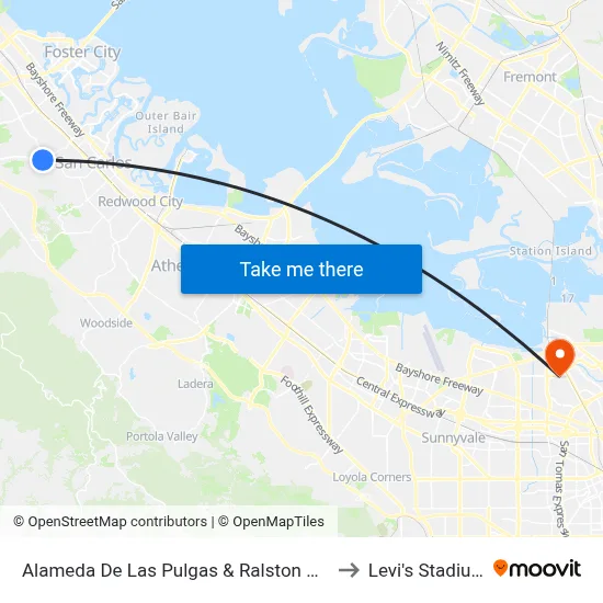 Alameda De Las Pulgas & Ralston Ave to Levi's Stadium map