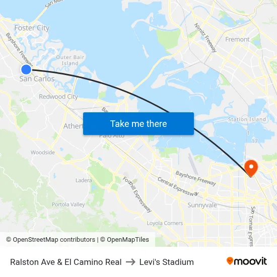 Ralston Ave & El Camino Real to Levi's Stadium map