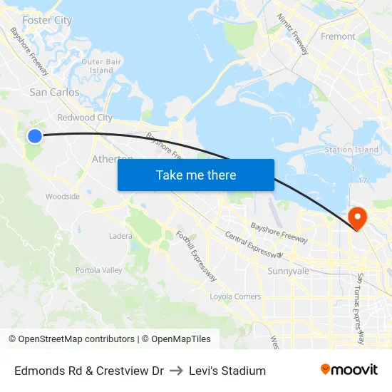 Edmonds Rd & Crestview Dr to Levi's Stadium map