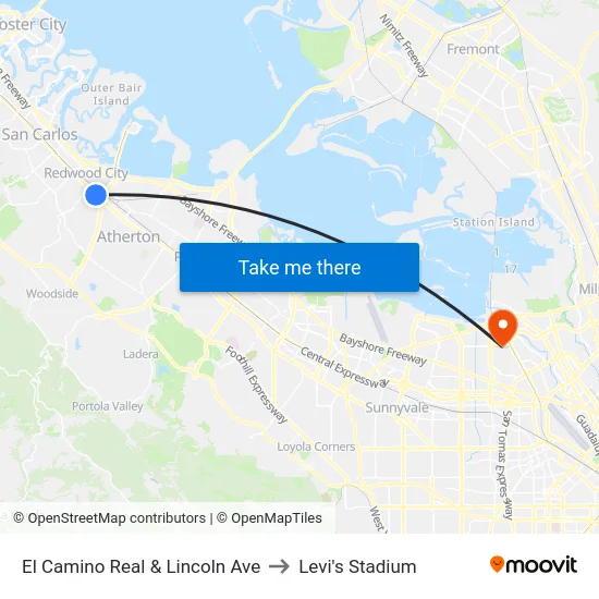 El Camino Real & Lincoln Ave to Levi's Stadium map
