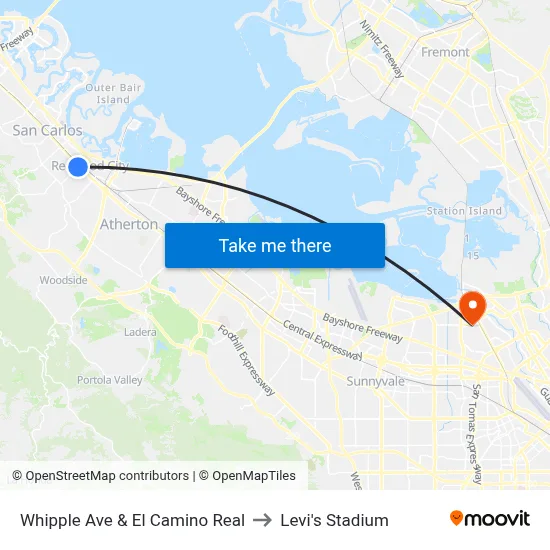 Whipple Ave & El Camino Real to Levi's Stadium map