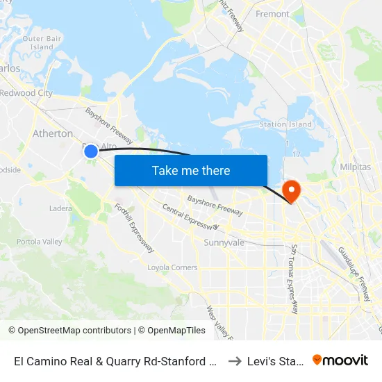 El Camino Real & Quarry Rd-Stanford Shopping Ctr to Levi's Stadium map
