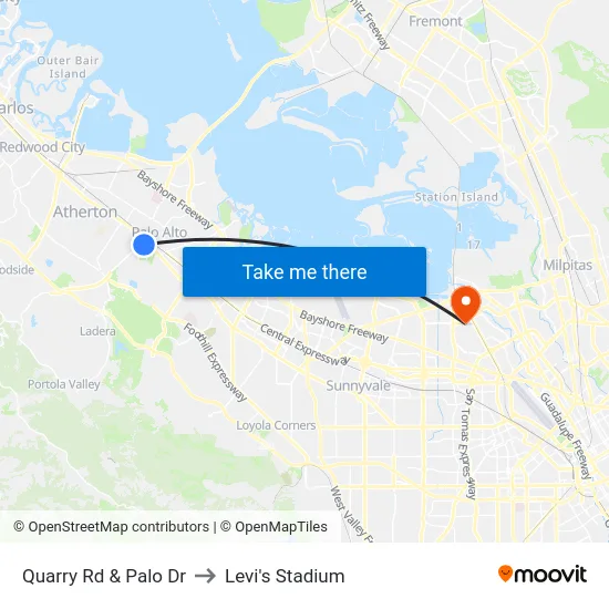 Quarry Rd & Palo Dr to Levi's Stadium map