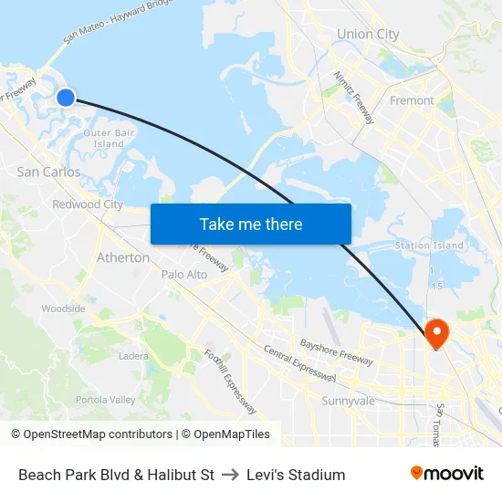 Beach Park Blvd & Halibut St to Levi's Stadium map