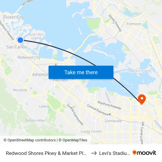 Redwood Shores Pkwy & Market Place to Levi's Stadium map