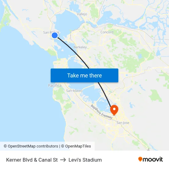 Kerner Blvd & Canal St to Levi's Stadium map
