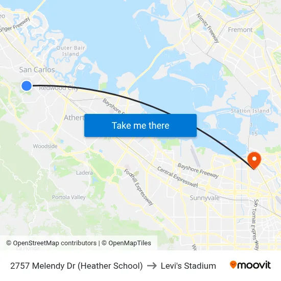 2757 Melendy Dr (Heather School) to Levi's Stadium map
