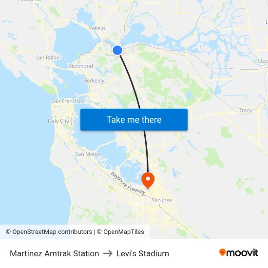Martinez Amtrak Station to Levi's Stadium map