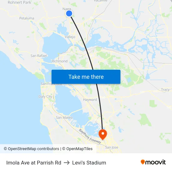 Imola Ave at Parrish Rd to Levi's Stadium map