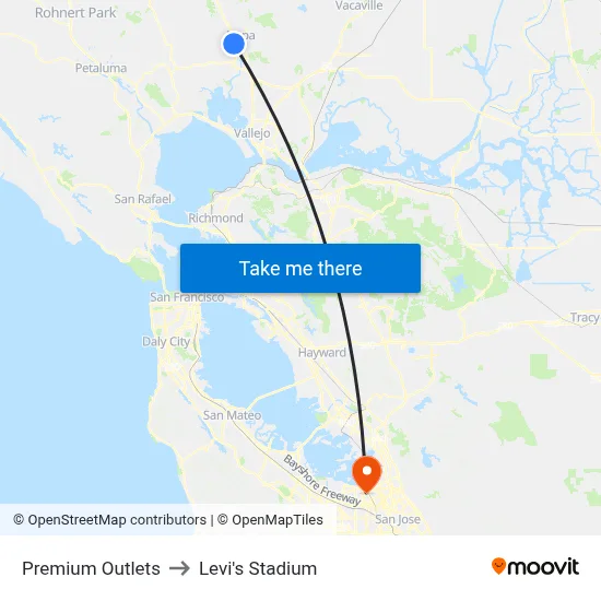 Premium Outlets to Levi's Stadium map