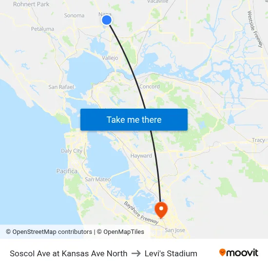 Soscol Ave at Kansas Ave North to Levi's Stadium map