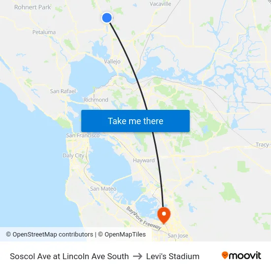 Soscol Ave at Lincoln Ave South to Levi's Stadium map